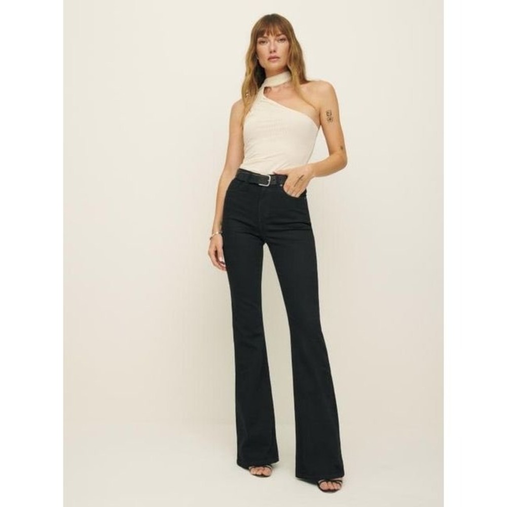 Reformation Marlow Super Stretch High Rise Flare Jeans Size‎ 26 Black Chic Sexy